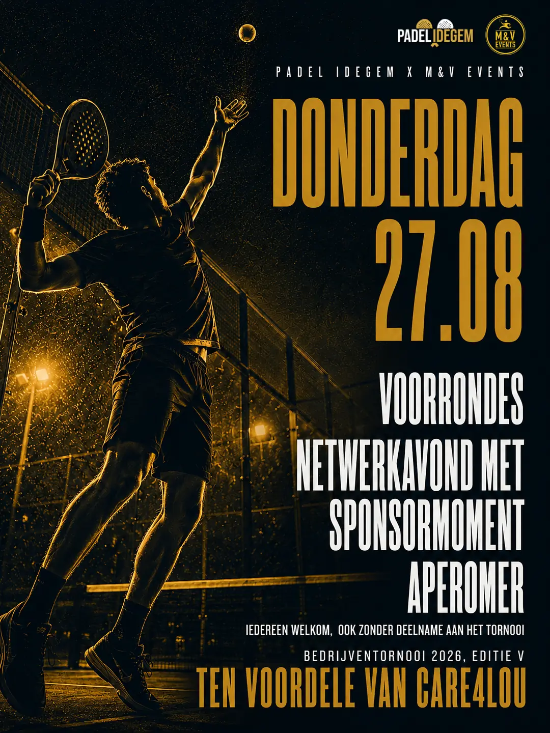 Affiche donderdag 27 augustus — voorrondes, netwerkavond met sponsormoment en apero