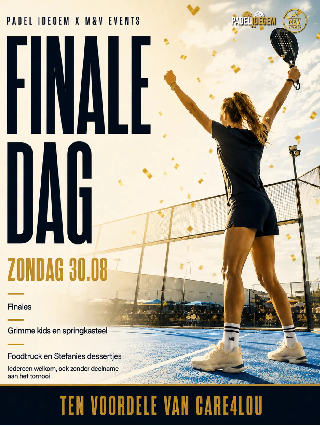 Affiche zondag 30 augustus — finaledag met grime, springkasteel en foodtruck